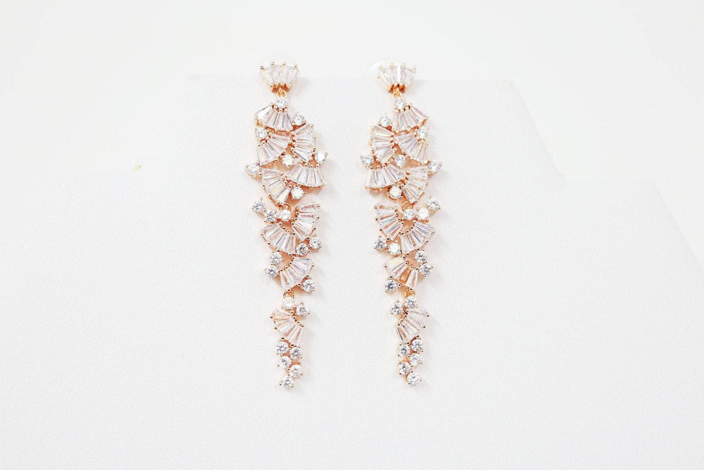 Cubic Zirconia, Flower Long Dangle Crystal, Diamond Earrings, Long Bridal Jewelry set , Bridal Earrings, Bridal Earrings, Statement Earrings