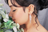 Cubic Zirconia, Flower Long Dangle Crystal, Diamond Earrings, Long Bridal Jewelry set , Bridal Earrings, Bridal Earrings, Statement Earrings