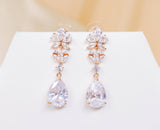 Cubic Zirconia Flower Petal Crystal/Diamond Earrings, Long Bridal Jewelry, Bridal Earrings, Crystal Bridal Earrings, Statement Earrings Cz