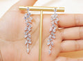 Cubic Zirconia Leaves Crystal/Diamond Earrings, Long Bridal Jewelry, Bridal Earrings, Crystal Bridal Earrings, Statement Earrings Cz