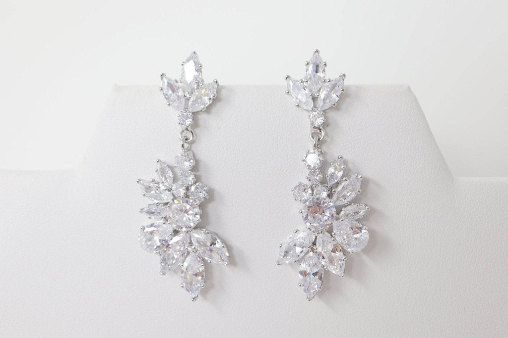 Cubic Zirconia long Bridal Wings Drop, Dangle Crystal, Diamond Earring, Long Bridal Jewelry, Crystal Bridal Earrings, Statement Earrings Cz