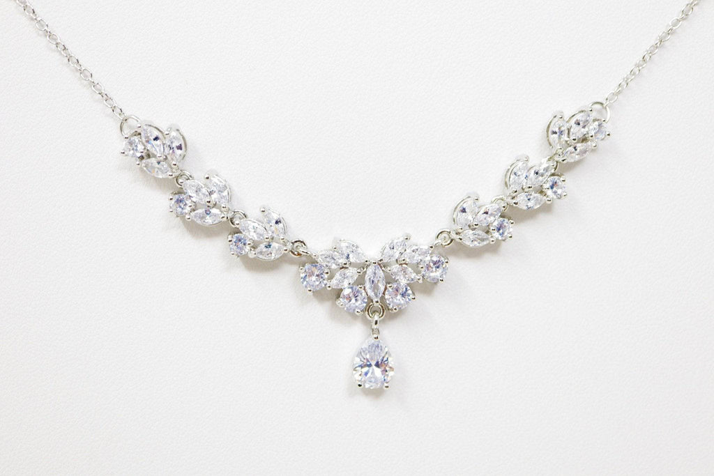 Cubic Zirconia Minimalist Diamond/Crystal Necklace, Bridal Necklace Set, Bridal Jewelry, Statement Necklace