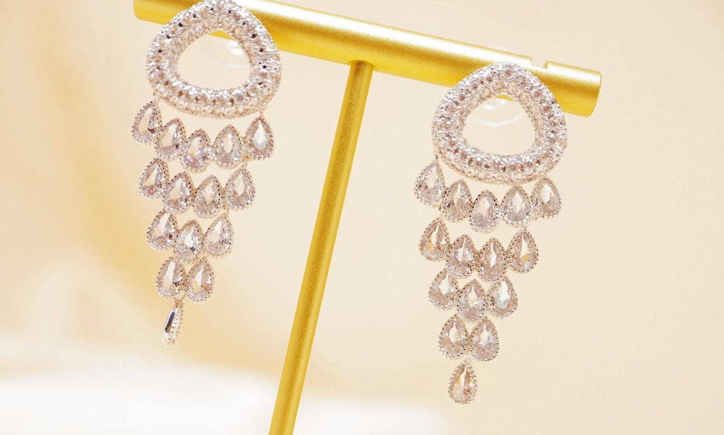 Cubic Zirconia TearDrop Crystal/Diamond Earrings, Long Bridal Jewelry, Bridal Earrings, Crystal Bridal Earrings, Statement Earrings Cz