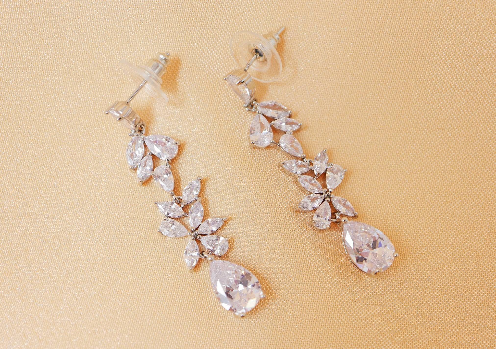 Cubic Zirconia Water Drop Crystal, Diamond Earrings, Long Bridal Jewelry, Bridal Earrings, Crystal Bridal Earrings, Statement Earrings Cz