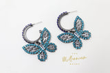 CZ Blue Butterfly Earrings, Swarovski Crystal Earrings, Statement Earrings, Rhinestones Hoop Earrings.