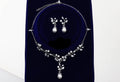 CZ Crystal Floral Pearl Vine Leaves Necklace, Long Bridal Jewelry, Bridal Earrings And Necklace, Statement Earrings Cz Necklace Set.