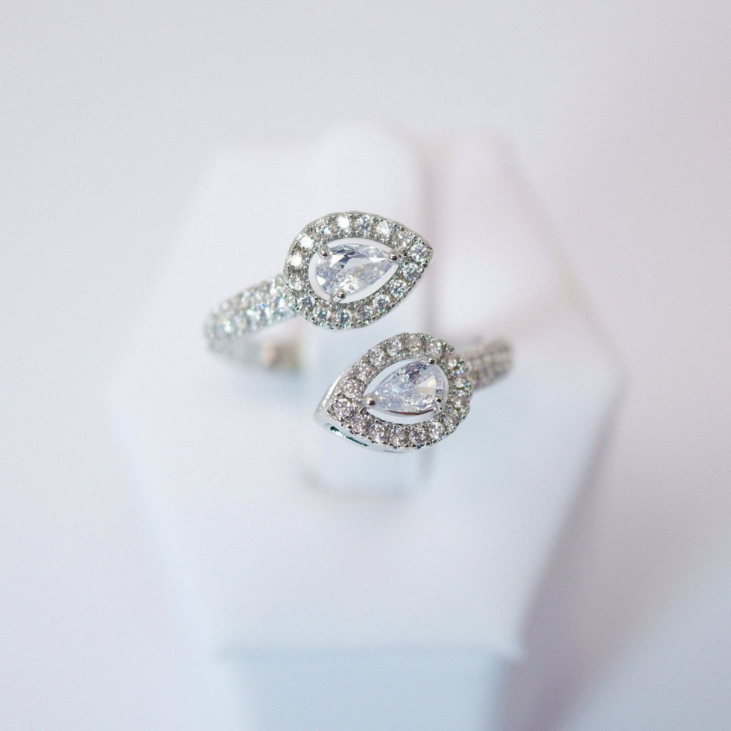 CZ Falling Drops As One Proposal Ring, Statement Ring, Engagement Ring.