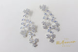 CZ Floral Three Vine Leaves Diamond Earrings, Long Bridal Earrings, Crystal Bridal Earrings, Statement Earrings, Gold Bride Earring.