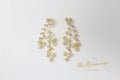 CZ Floral Three Vine Leaves Diamond Earrings, Long Bridal Earrings, Crystal Bridal Earrings, Statement Earrings, Gold Bride Earring.