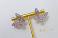CZ pink Butterfly Necklace,Earrings And Ring Set, Swarovski Crystal Earrings, Statement Earrings, Rhinestones Hoop Earrings.