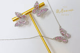 CZ pink Butterfly Necklace,Earrings And Ring Set, Swarovski Crystal Earrings, Statement Earrings, Rhinestones Hoop Earrings.