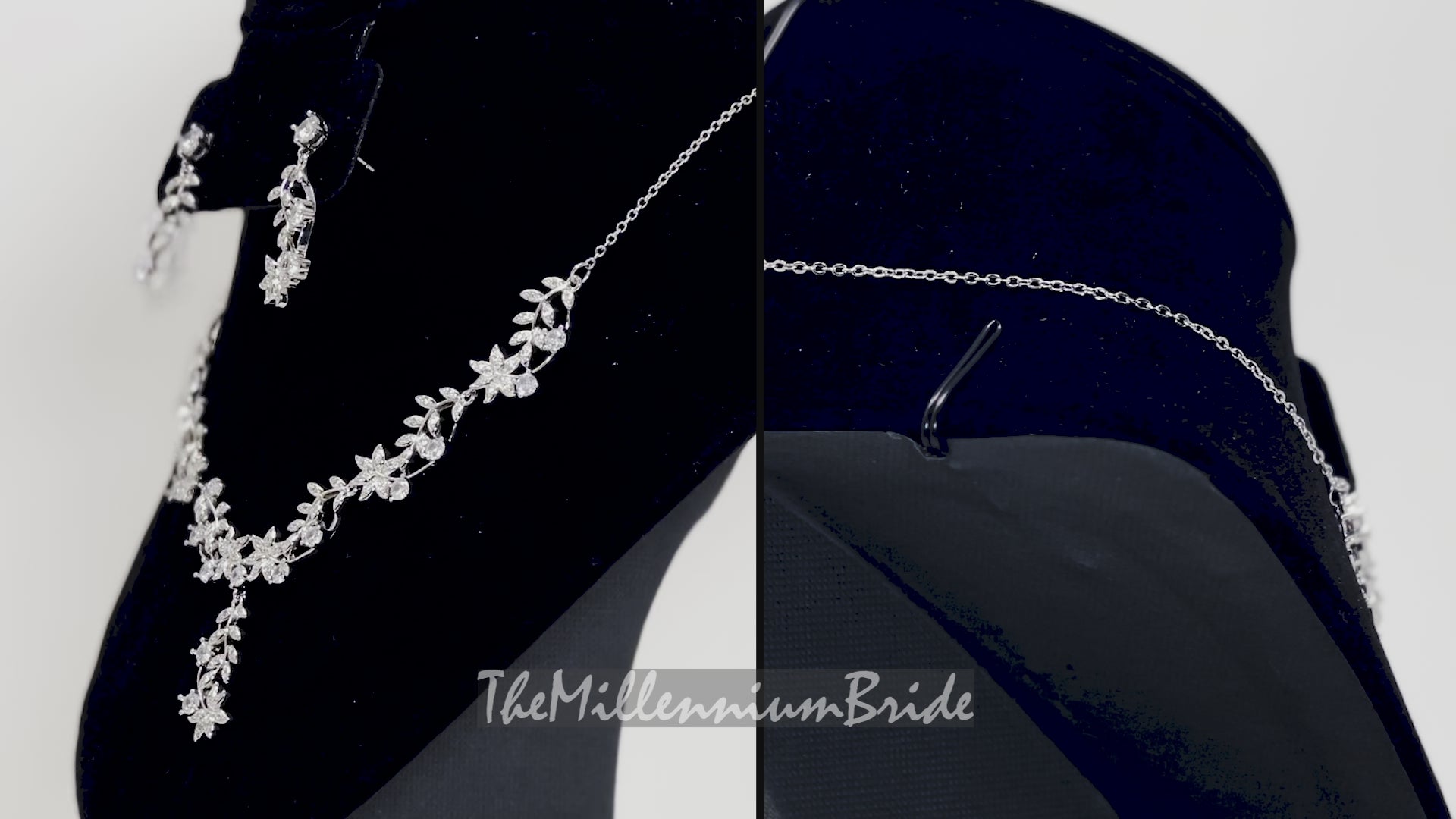 Swarovski Dancing Floral Vine Leaves Necklace, Long Bridal Jewelry, Bridal Earrings And Necklace, Statement Earrings Cz Necklace Set.