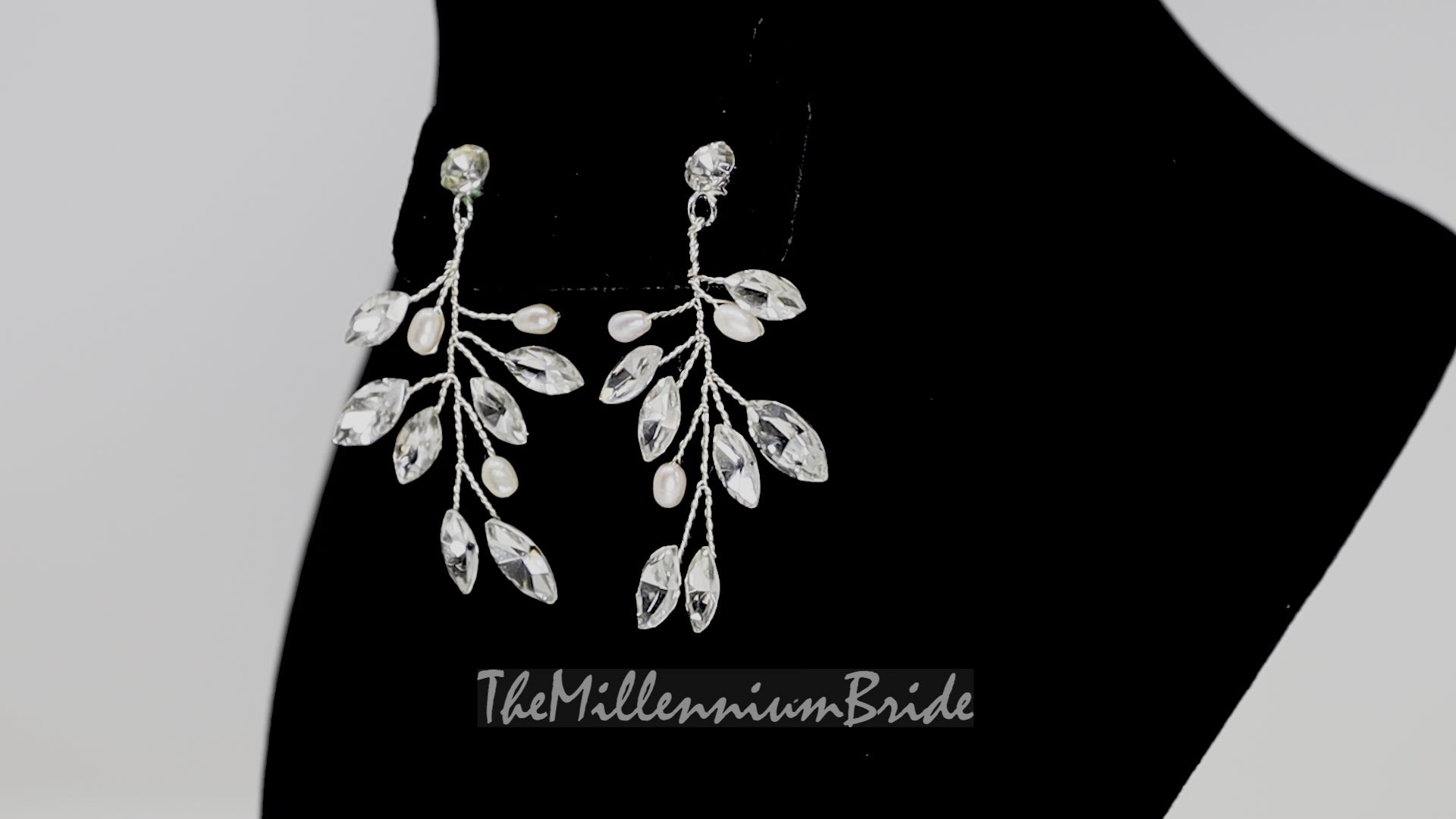 Freshwater pearls Swarovski Crystal vine leaves earrings, Long Bridal Jewelry, Bridal Earrings, Crystal Bridal Earrings, Statement earrings