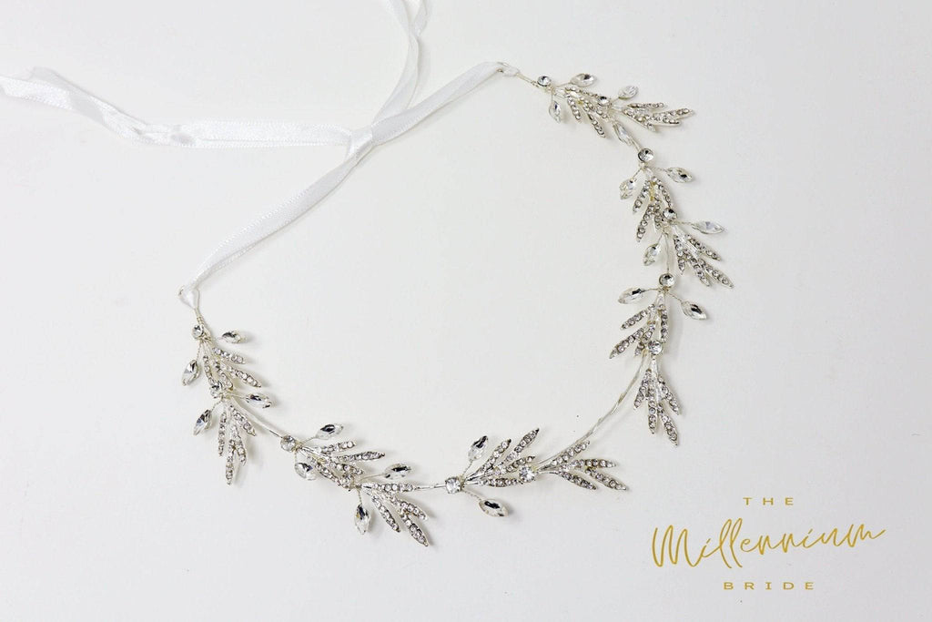Dainty Rhinestones Crystal Vine Leaves Headband, Bridal Hair Vine, Delicate Headband, Hair accessories.