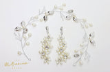Dainty Vine Leaves Crystal Pearl Floral Headband And Earrings Set, Bridal Hair Vine, Delicate Headband, Hair accessories.