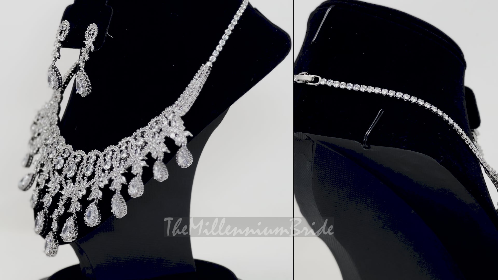 Swarovski Crystal Luxury Flower Drops Diamond/Crystal Necklace, Bridal Necklace Set, Bridal Jewelry, Statement Necklace