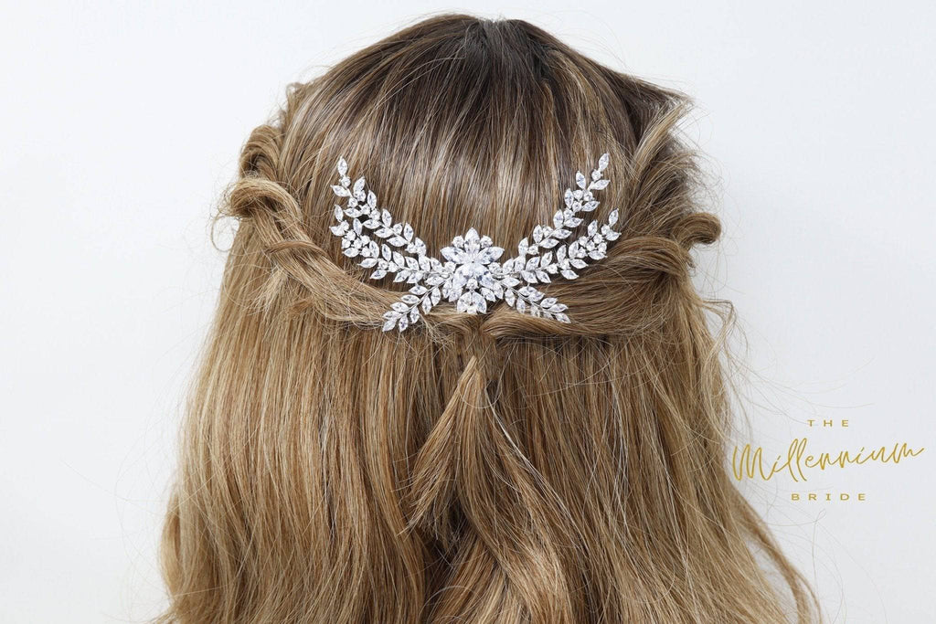 Diamond Floral Vine Leaves Bridal Hair Comb, Bridal Hair Piece, Bridal Hair Accessories, Wedding Hair Accessory, Bridal Hair Comb.