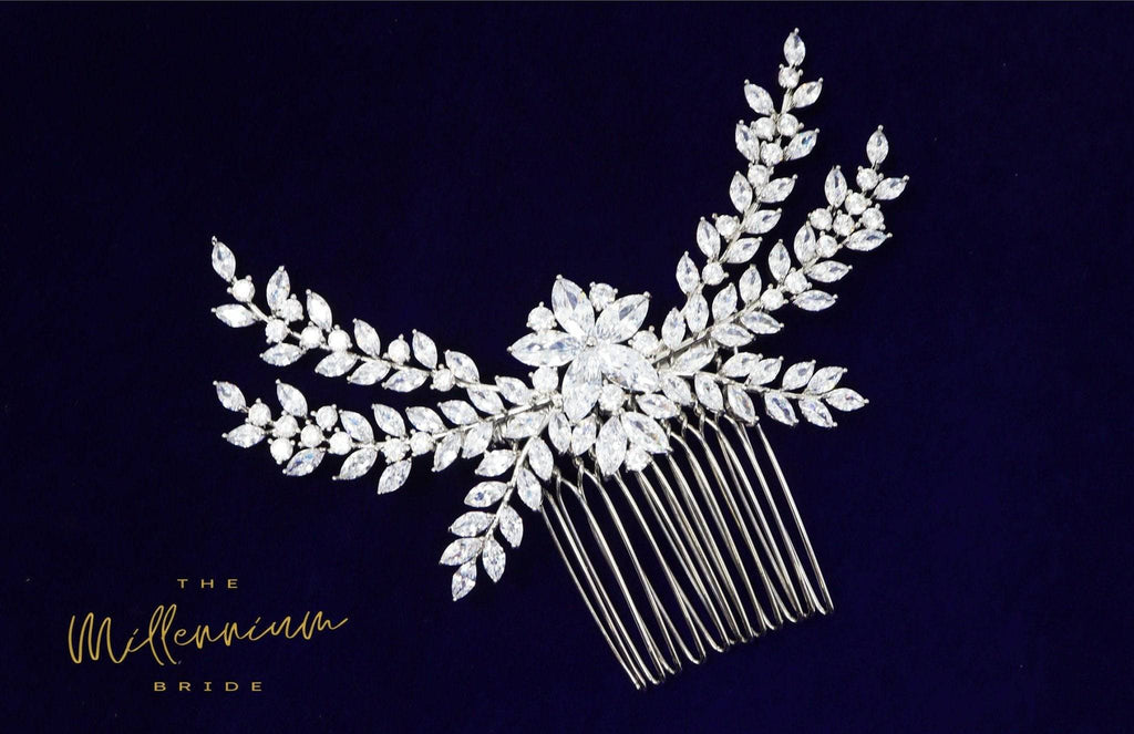 Diamond Floral Vine Leaves Bridal Hair Comb, Bridal Hair Piece, Bridal Hair Accessories, Wedding Hair Accessory, Bridal Hair Comb.
