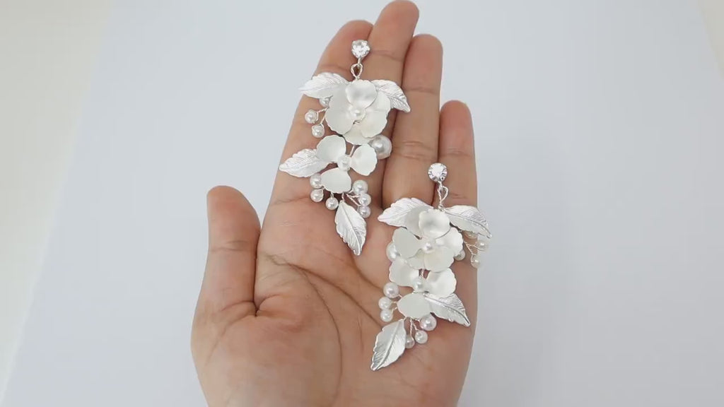 Marquise Cut Flower Cubic Zirconia Crystal Long Drop Earrings Leaf Bri –  TulleLux Bridal Crowns & Accessories