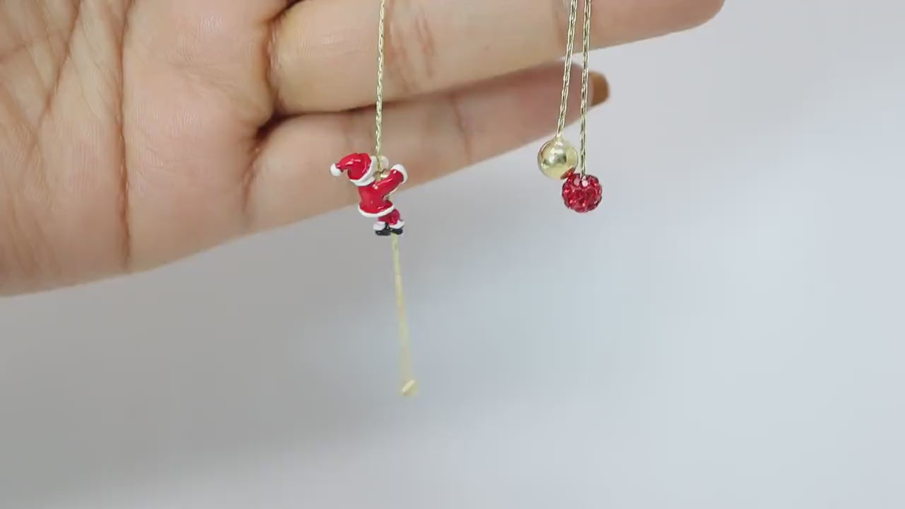 Two In One Climbing Santa tassel Christmas Tree Earrings, Long Tassel Christmas Earrings Statement Christmas earrings.