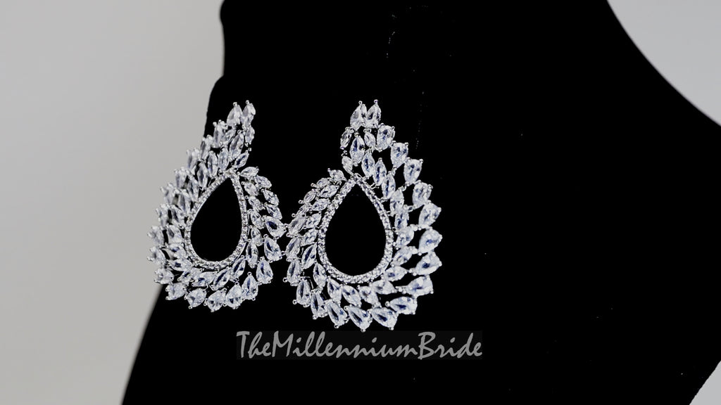 Swarovski Crystal Floral Circle Vine Leaves stud Earrings, Bridal Stud Earrings, Crystal Bridal Earrings, Statement Earrings Cz
