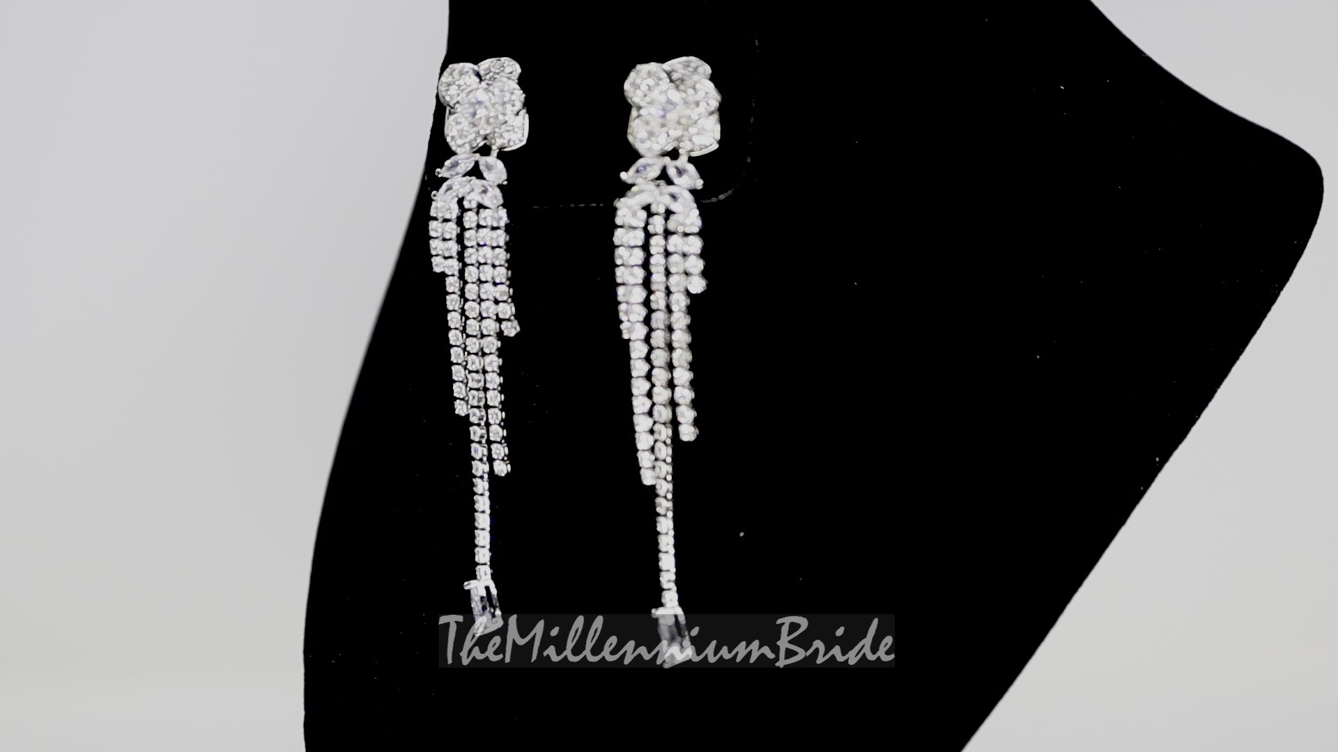 CUBIC ZIRCONIA Floral Tessel Crystal/Diamond earrings Long Bridal Jewelry Bridal Earrings Crystal Bridal Earrings Statement earrings Cz