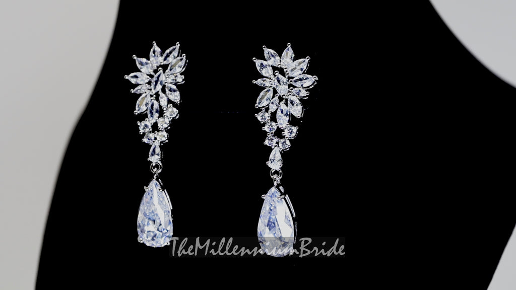 Cubic Zirconia Diamond Sunflower Drop Crystal, Diamond Earrings, Long Bridal , Bridal Earrings, Crystal Bridal Earrings, Statement Earrings