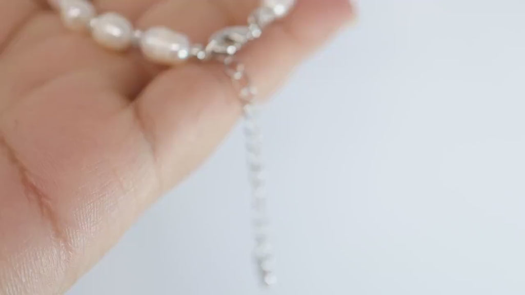 925 Sterling Silver Freshwater Pearl Bracelet (Adjustable Length) Bridal Jewelry, Statement Bracelet, Wedding Gift, Birthday Gift.
