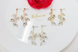 Freshwater pearls Swarovski Crystal vine leaves earrings, Long Bridal Jewelry, Bridal Earrings, Crystal Bridal Earrings, Statement earrings