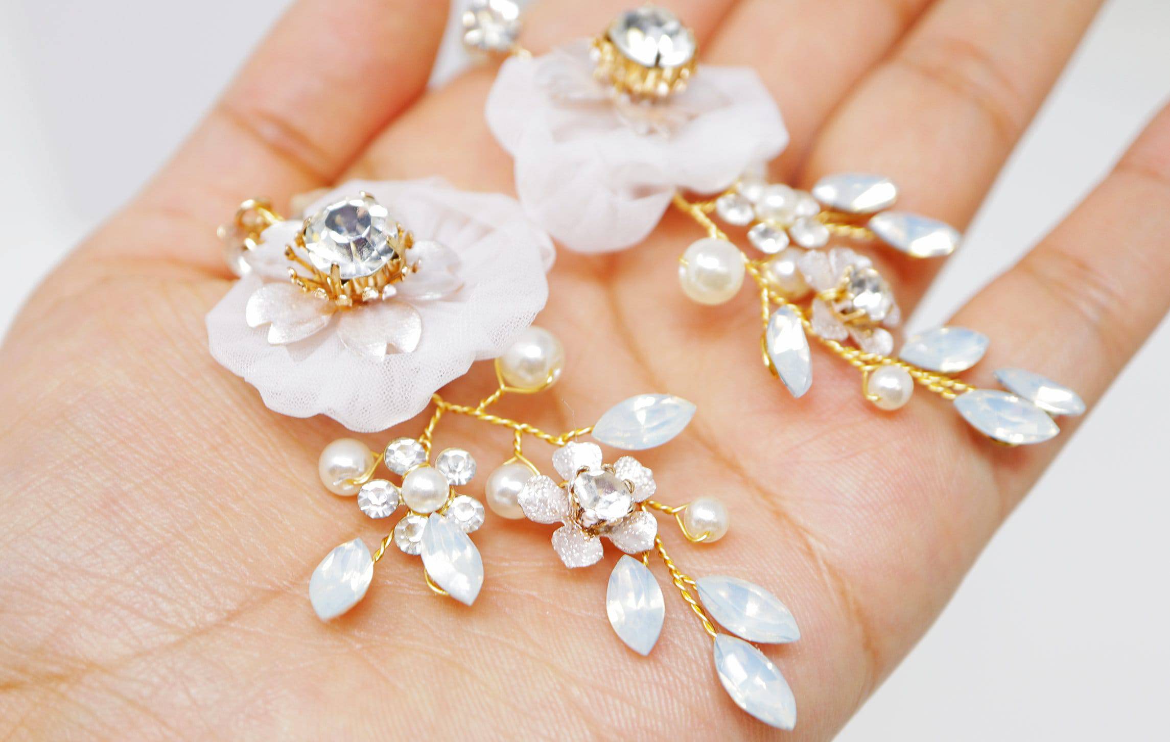 Swarovski opal Flower Petals Crystal, Rhinestone Earrings, Long Bridal –  TheMillenniumBride