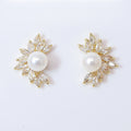CZ Pearl Leaves Earrings, Bridal Jewelry, Bridal Stud Earrings, Crystal Bridal Earrings, Statement Earrings Cz