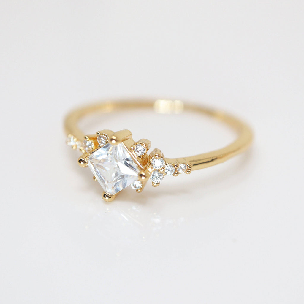 CZ Dainty Gold Proposal Ring, Statement Ring, Engagement Ring, Two Ring Set, Promise Ring For a Friend, Friendship ring.
