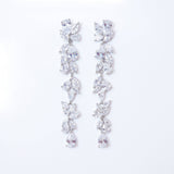 Flower Dangle Crystal/Diamond Earrings, Long Bridal Jewelry, Bridal Earrings, Crystal Bridal Earrings, Statement Earrings Cz