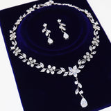 Swarovski Heavenly Floral Leaves Necklace set, Long Bridal Jewelry, Bridal Earrings And Necklace, Statement Earrings Cz Necklace Set.