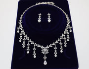 Swarovski Heavenly Floral Leaves Necklace set, Long Bridal Jewelry, Bridal Earrings And Necklace, Statement Earrings Cz Necklace Set.