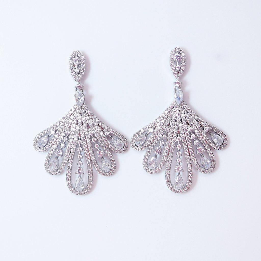 Swarovski Crystal Leaves Drops Peacock Earrings, Bridal Jewelry, Bridal Earrings, Crystal Bridal Earrings, Statement Earrings Cz