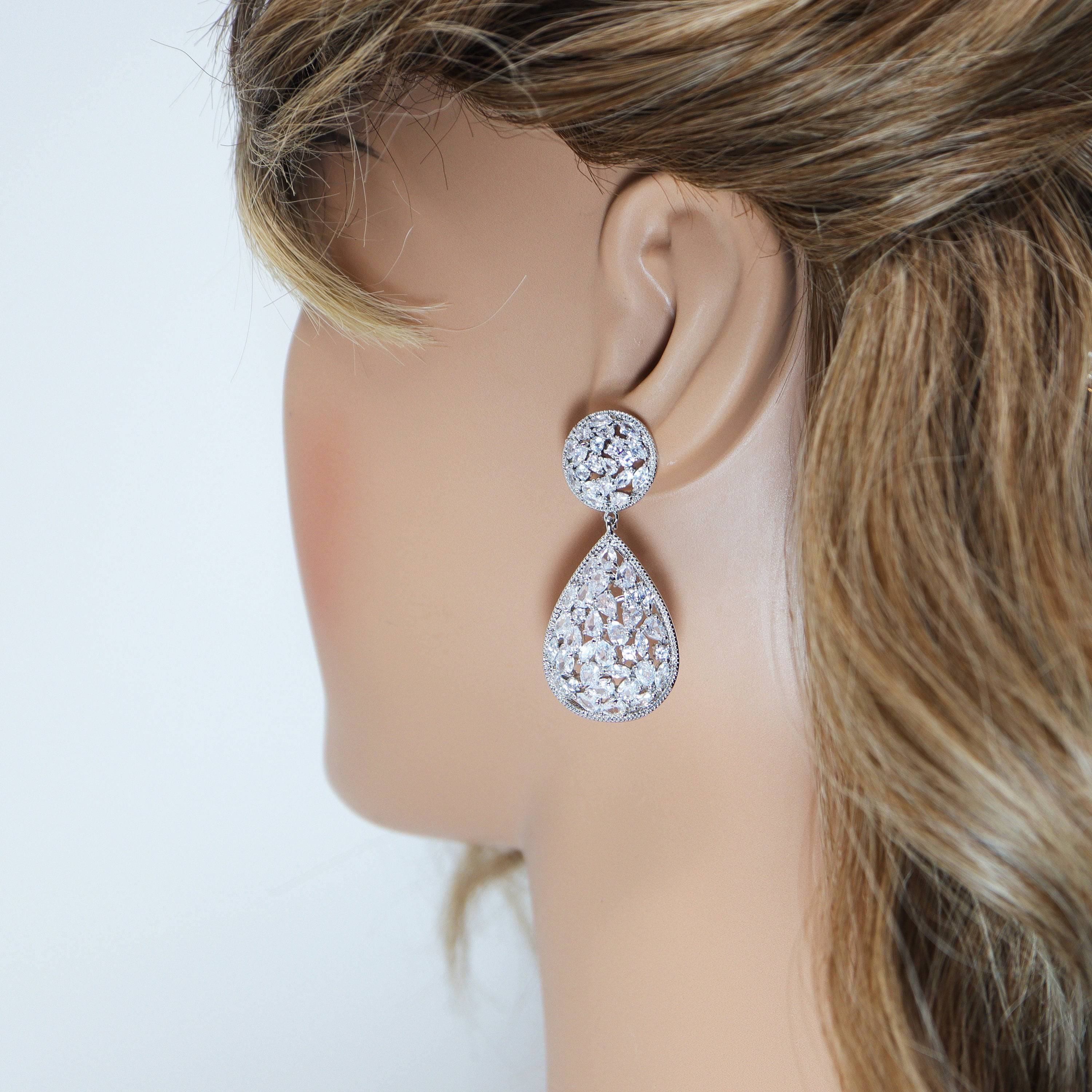 Swarovski Crystal Tear drop Galaxy Earrings, Bridal Jewelry, Bridal Earrings, Crystal Bridal Earrings, Statement Earrings Cz