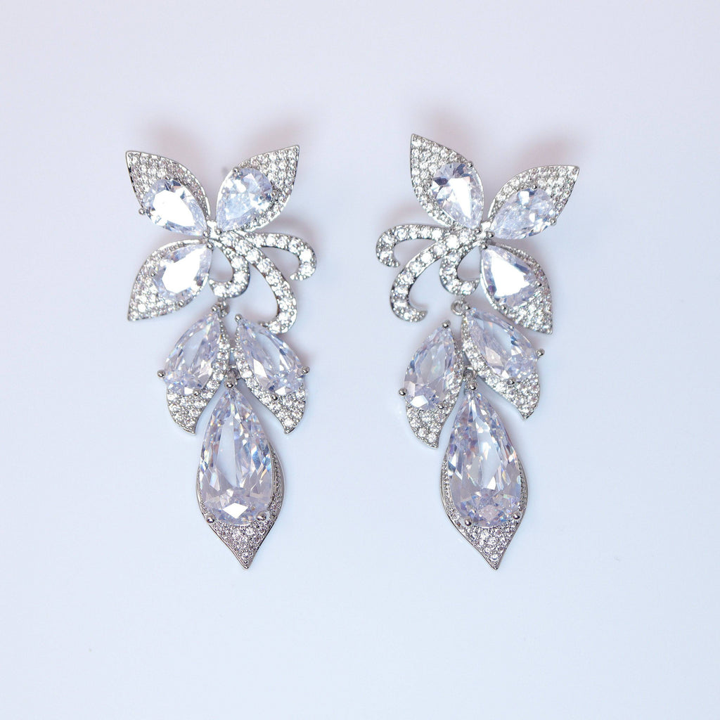 Swarovski Crystal Enchanted Floral Vine Leaves Earrings, Bridal Jewelry, Bridal Earrings, Crystal Bridal Earrings, Statement Earrings Cz