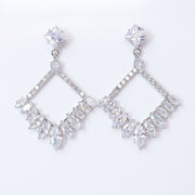 Cubic Zirconia long Geometric Hollow Drop, Dangle Crystal, Diamond Earring, Bridal Jewelry, Crystal Bridal Earrings, Statement Earrings Cz