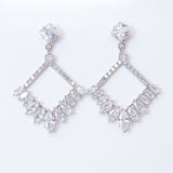 Cubic Zirconia long Geometric Hollow Drop, Dangle Crystal, Diamond Earring, Bridal Jewelry, Crystal Bridal Earrings, Statement Earrings Cz