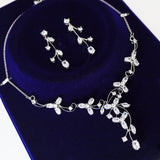 Swarovski Enchanted Vine Leaves Necklace, Long Bridal Jewelry, Bridal Earrings And Necklace, Statement Earrings Cz Necklace Set.