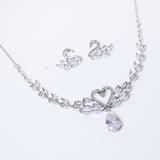 Swarovski Two Swan Heart Necklace set, Long Bridal Jewelry, Bridal Earrings And Necklace, Statement Earrings Cz Necklace Set.