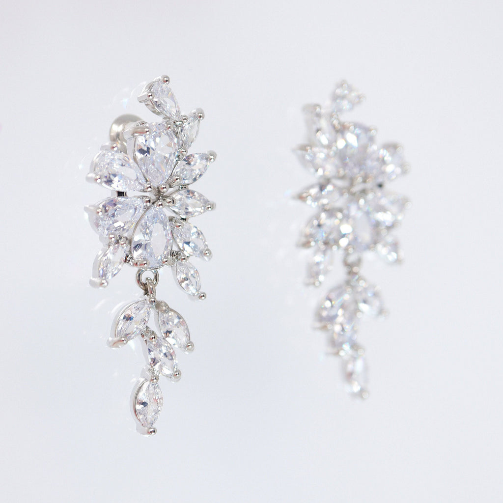 Swarovski Crystal Flower Leaves Earrings, Bridal Jewelry, Bridal Earrings, Crystal Bridal Earrings, Statement Earrings Cz