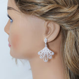 Swarovski Crystal Leaves Drops Peacock Earrings, Bridal Jewelry, Bridal Earrings, Crystal Bridal Earrings, Statement Earrings Cz