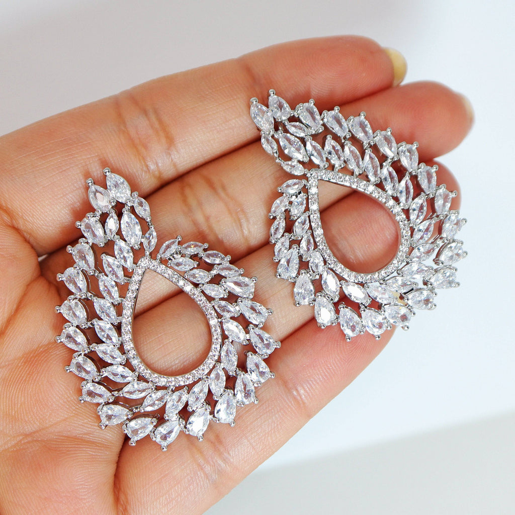 Swarovski Crystal Floral Circle Vine Leaves stud Earrings, Bridal Stud Earrings, Crystal Bridal Earrings, Statement Earrings Cz