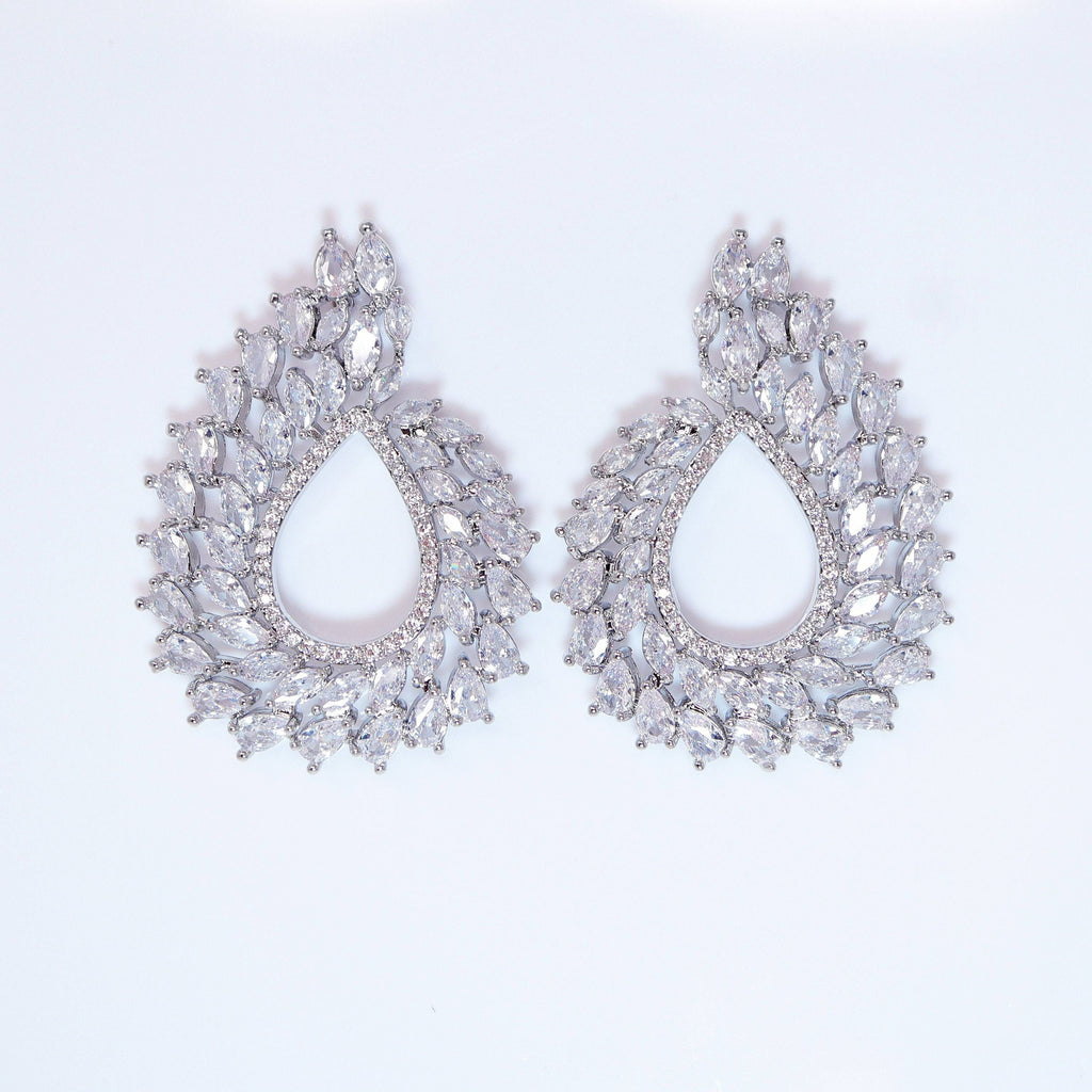 Swarovski Crystal Floral Circle Vine Leaves stud Earrings, Bridal Stud Earrings, Crystal Bridal Earrings, Statement Earrings Cz