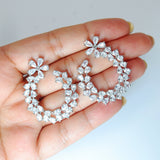 Swarovski Crystal Flower Circle Drops stud Earrings, Bridal Stud Earrings, Crystal Bridal Earrings, Statement Earrings Cz