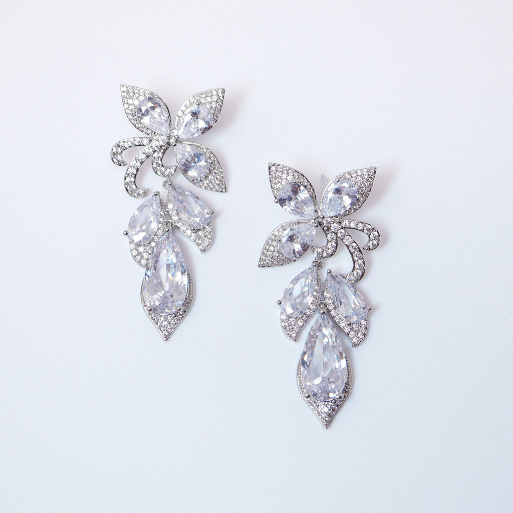 Swarovski Crystal Enchanted Floral Vine Leaves Earrings, Bridal Jewelry, Bridal Earrings, Crystal Bridal Earrings, Statement Earrings Cz