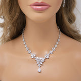 Swarovski Crystal Luxury Flower Drop Diamond/Crystal Necklace, Bridal Necklace Set, Bridal Jewelry, Statement Necklace