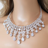 Swarovski Crystal Luxury Flower Drops Diamond/Crystal Necklace, Bridal Necklace Set, Bridal Jewelry, Statement Necklace
